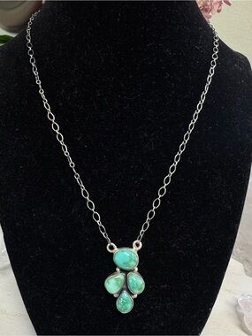 Emerald Valley Turquoise Sterling Silver Cluster Pendant Necklace 18- 20 inch